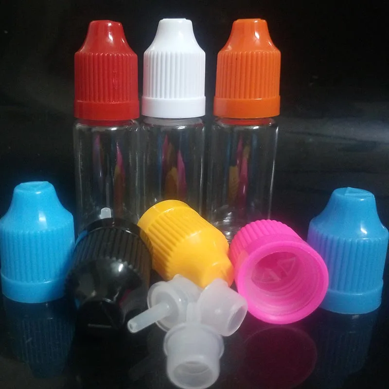 100pcs 10ML PET Clear Refillable Bottles Empty long thin tip E liquid Bottles With Childproof Cap For E Juice vape Eliquid