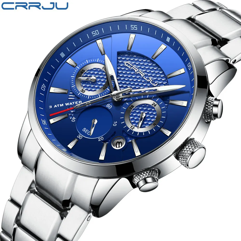 

Top Fashion Luxury Brand Men Watches Fashion Blue Silver Casual Charm Chronograph Cool Sport Mens Quartz Wrist Watch Waterproof
