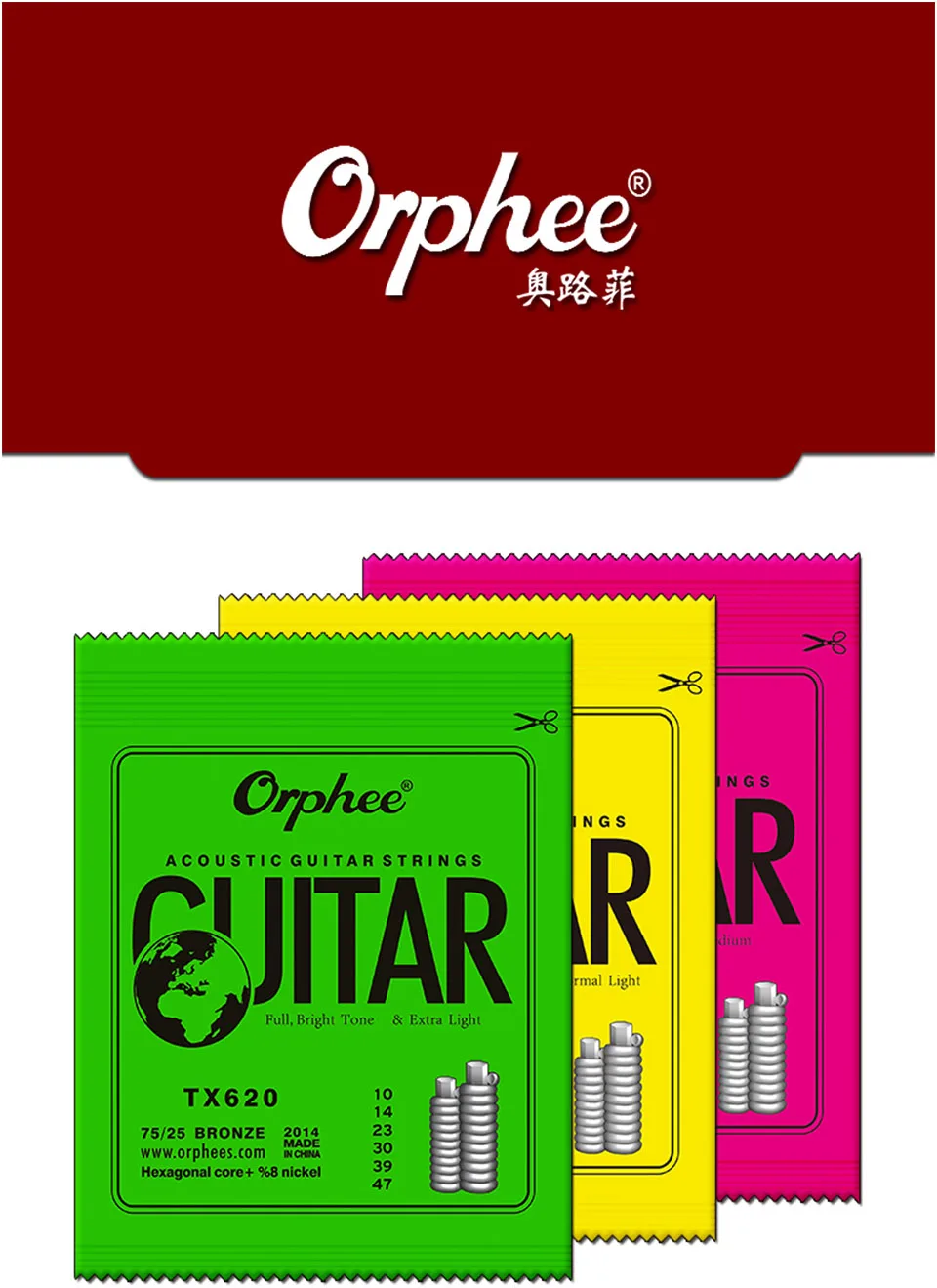 Orphee Лидер продаж 1 комплект для акустической гитары шестиугольная Ядро+ 8%, не содержит никель, полный, бронза, яркие тона и дополнительный светильник очень светильник средней длины