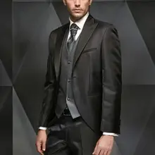 Изготовленный на заказ смокинг с лацканами с острыми углами жениха/Лучший мужской костюм блестящий черный стиль Свадьба/Выпускной/ужин Костюмы, тонкий костюм