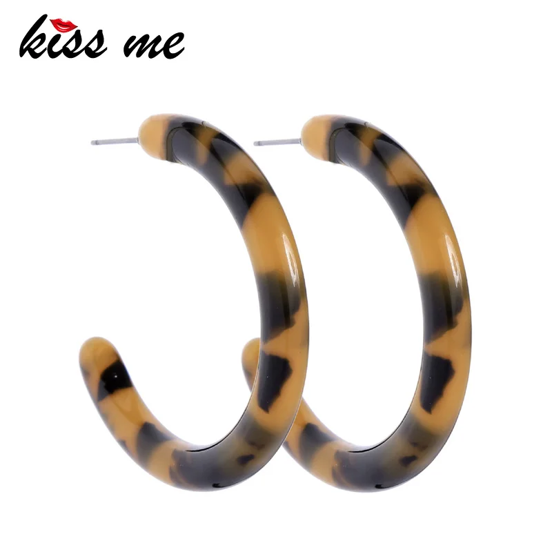 

KISS ME Big Resin Semicircle Hoop Earrings 2019 Ethnic Fashion Statement Earrings Bohemian Jewelry