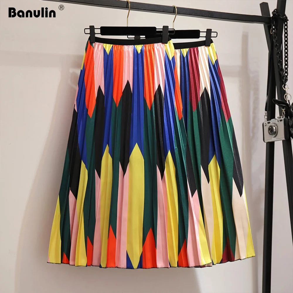 Banulin 2019 Весна Лето юбки женские с эластичной талией трапециевидная юбка миди до середины икры длинные юбки контрастная Высокая талия