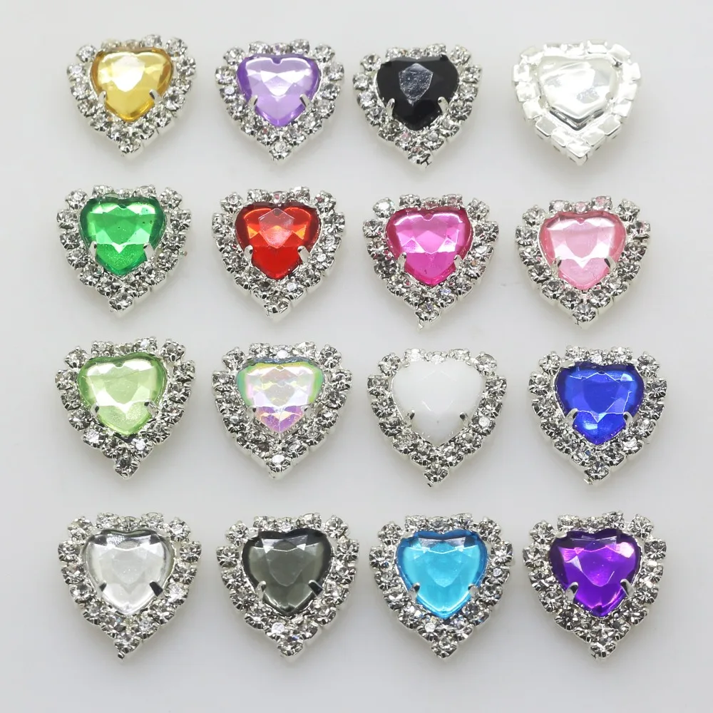 

New 10pcs 10mm Heart Shape 4-hole Acrylic buttons/ Diamante rhinestone button DIY for Wedding Decoratio sewing Clothing buttons