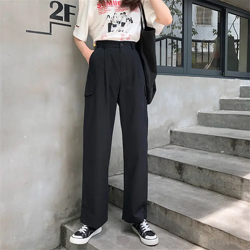 

Alien Kitty 2019 New Loose Summer Women Fresh High Street Pants High Waist Solid Casual Simple Straight Full Black Trousers