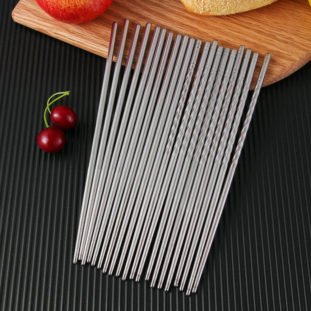 

5Pairs Stainless Steel Silver Chopsticks Chinese Style Reusable Non-Slip Sushi Sticks Food Chop Sticks Dinnerware Accessories