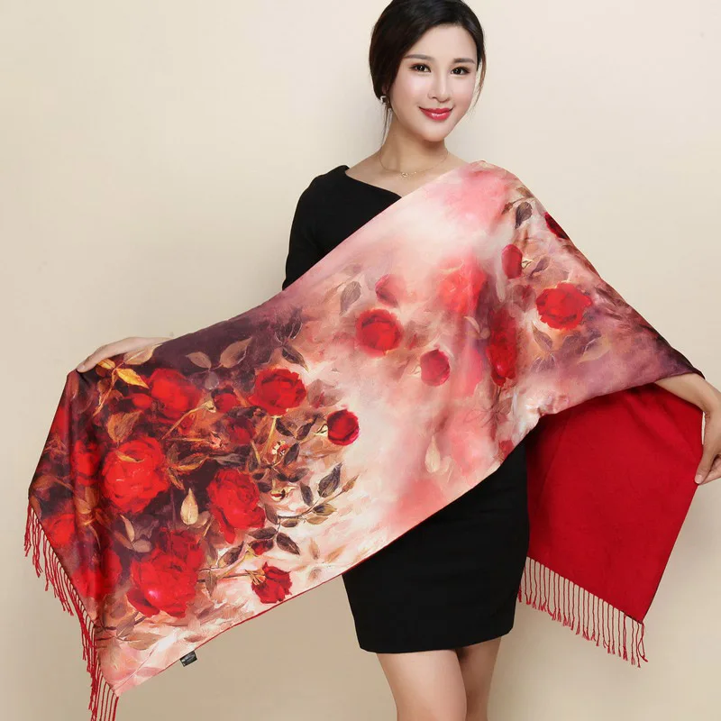 Discount Cheap I1WuS 2019 Pastoral Style Women Scarves Pashmina Two Sides Wear Silk Cashmere Scarf National foulard femme Warm Print Shawl Scarf