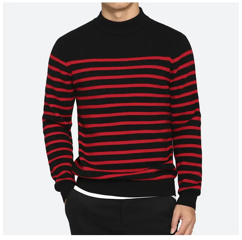 100% Wool sweater men turtleneck striped pure woolen mens sweaters male pullover autumn winter knitwear Brand Muls M-4XL 3126-01