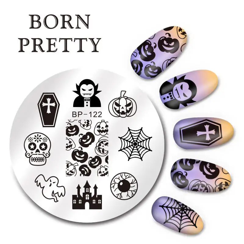 BORN PRETTY прямоугольные пластины для штамповки ногтей Ghost Stamp шаблон из нержавеющей стали дизайн ногтей изображение трафарет Хэллоуин тема - Цвет: BP-122