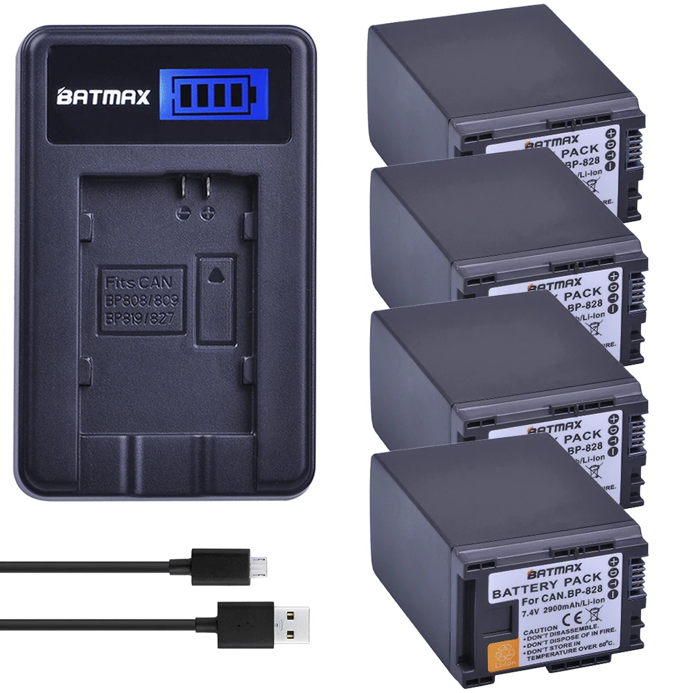 

Batmax 4Pc BP-828 Bateria BP 828 BP828 Li-ion Battery+LCD USB Charger for Canon VIXIA GX10 HFS30 HF20 HG20 G30 G40 XA20 XA25