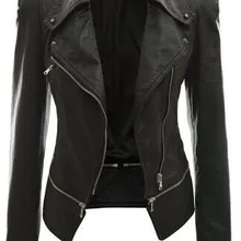 Женская куртка из искусственной кожи, приталенная женская кожаная куртка, мотоциклетная куртка на молнии с длинным рукавом, куртки больших размеров S-4XL