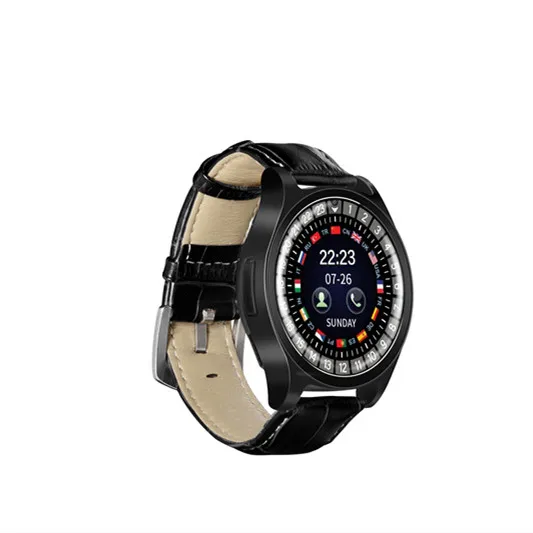 Новые кожаные умные часы, круглые спортивные наручные часы для фитнеса, поддержка SIM& TF карты с HD камерой, Роскошные Смарт-часы для Android iPhone - Цвет: Черный