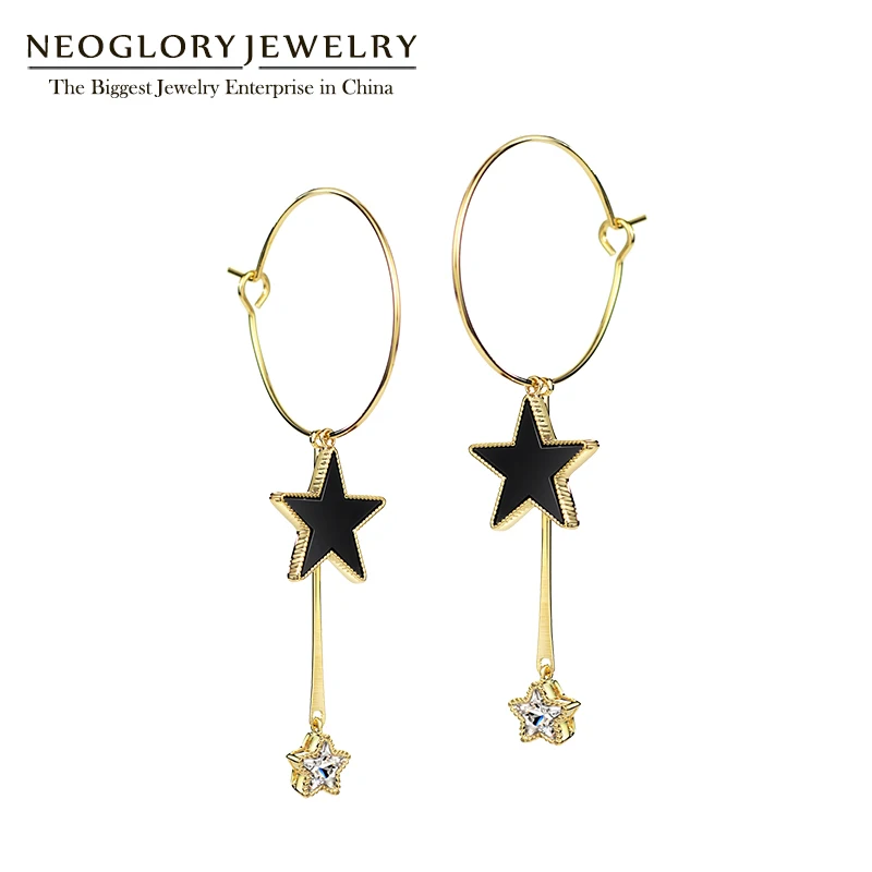 Neoglory Черная Звезда Светло-Желтый Золотой Цвет Кубического Циркония Кисточкой