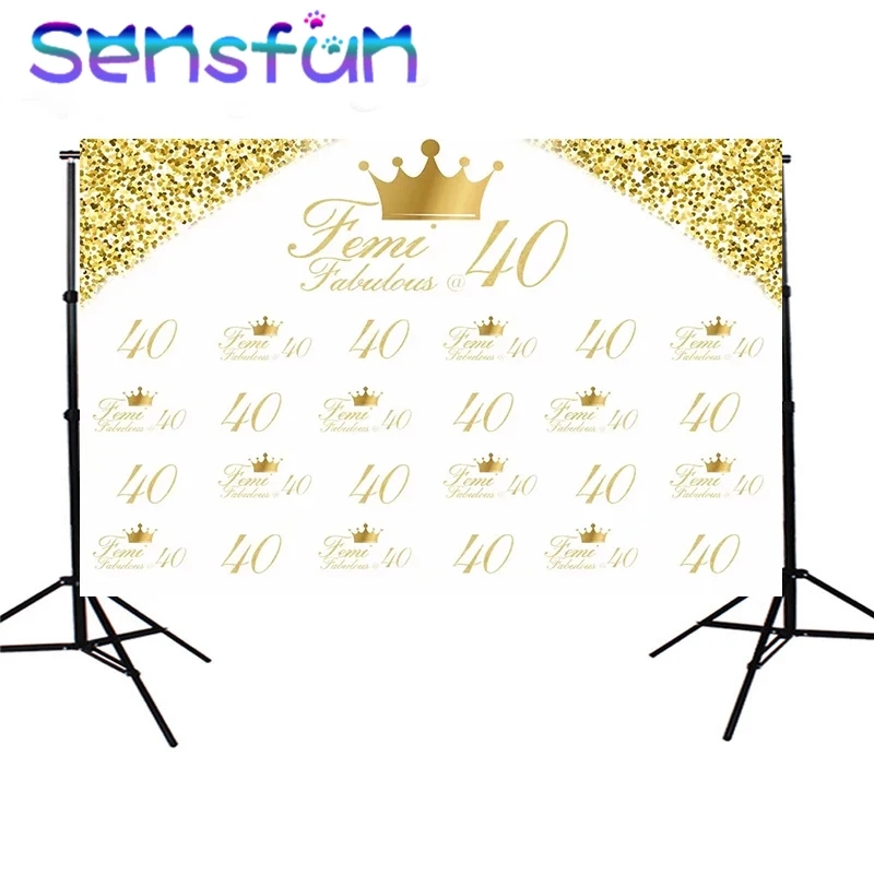 Виниловые фоны для фотостудии Sensfun белого и золотого цвета с 40 летним днем