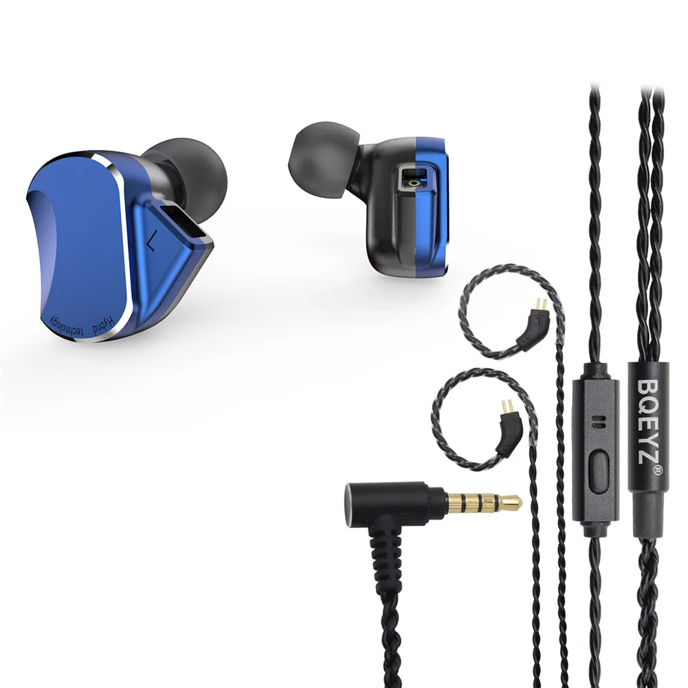 BQEYZ BQ3 In-Ear Moniter HiFi наушники алюминиевые металлические наушники-вкладыши корпус 0,78 мм сменный кабель - Цвет: Blue with mic