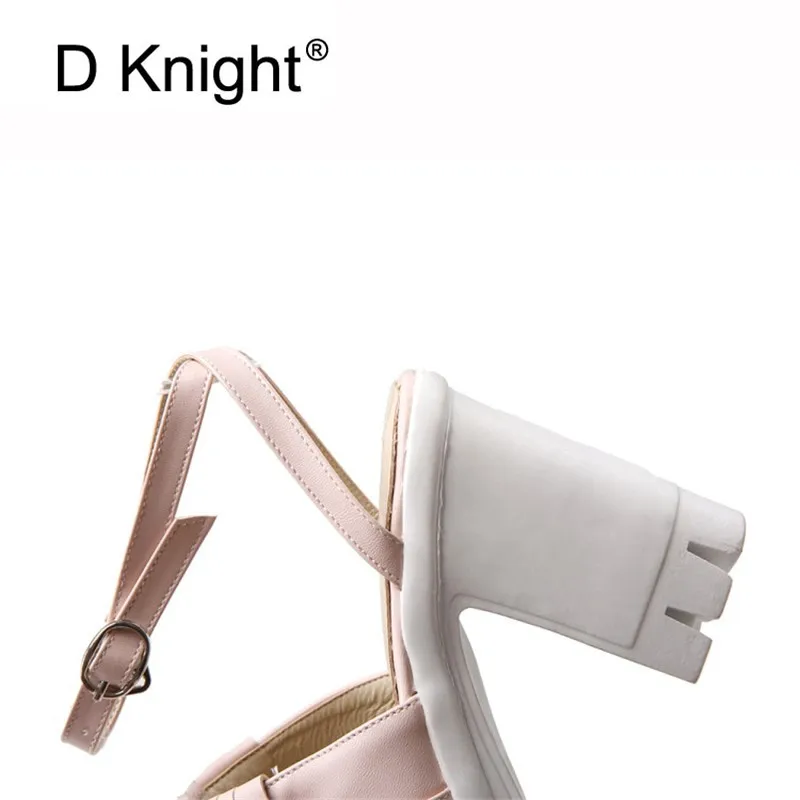 Roman Sandals Woman Sweet Bowtie Yong Lady Lolita Shoes Ankle Strap Square High Heels Female Goth Shoes Platform Summer Sandals  (12)