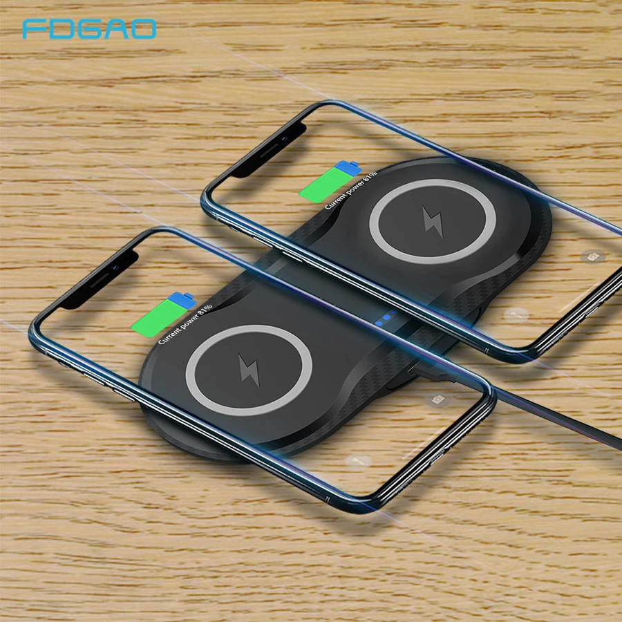 

FDGAO Double QI Wireless Charger Pad for IPhone X XR XS Max 8 Plus Samsung Galaxy S10 S9 S8 Xiaomi mi 9 Wireless Charging Dock