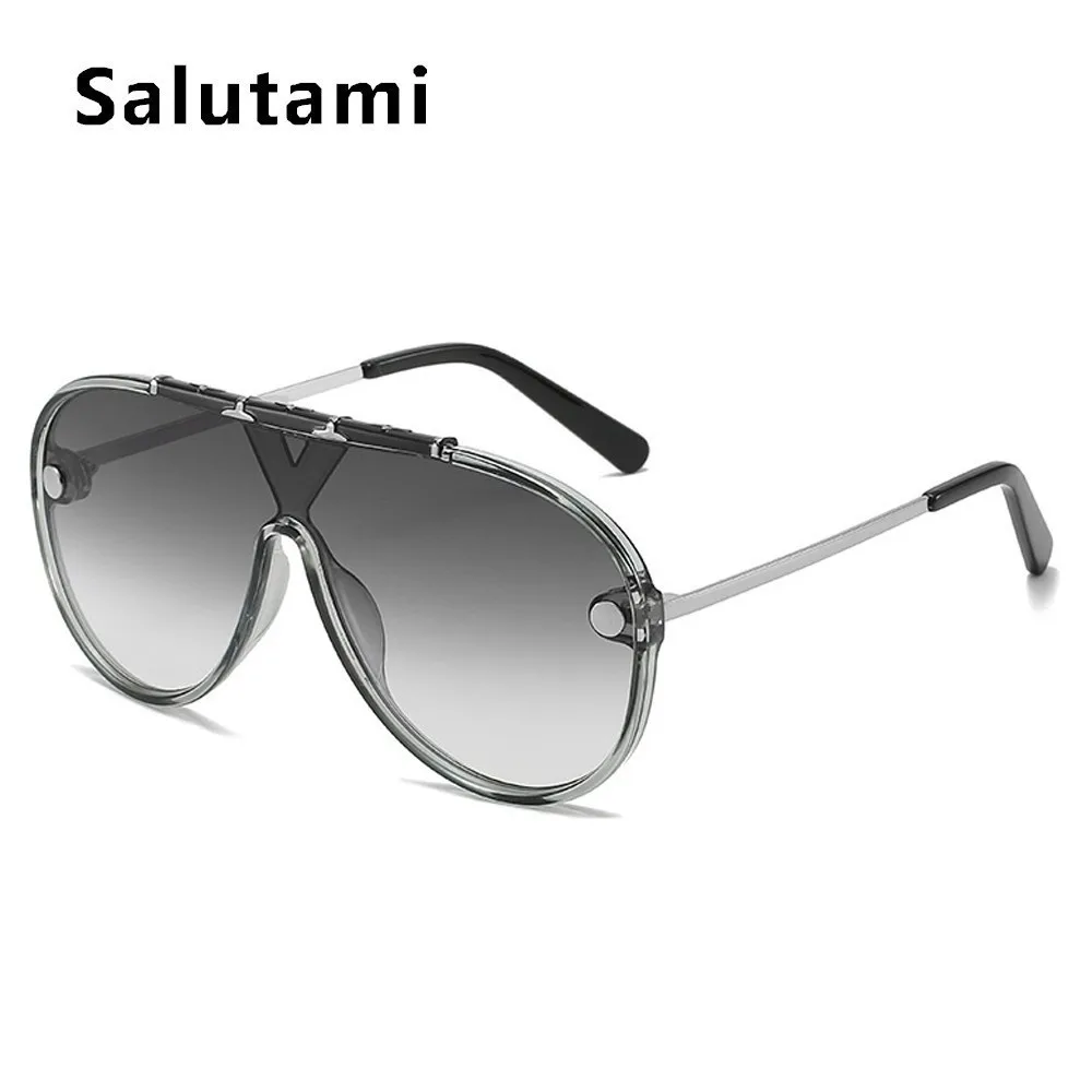 Цельные плоские мужские солнцезащитные очки из сплава, новые модные роскошные брендовые Большие женские солнцезащитные очки, винтажные овальные защитные очки - Цвет линз: gray gray