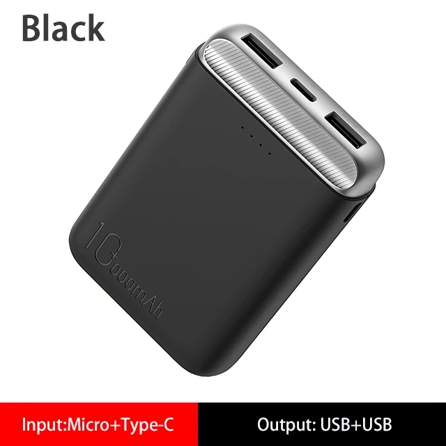 ROCK Mini power Bank 10000 мАч Dual USB power Bank 2.1A Быстрая зарядка двойной входной внешний аккумулятор для iPhone X Xiaomi PoverBank - Цвет: Black