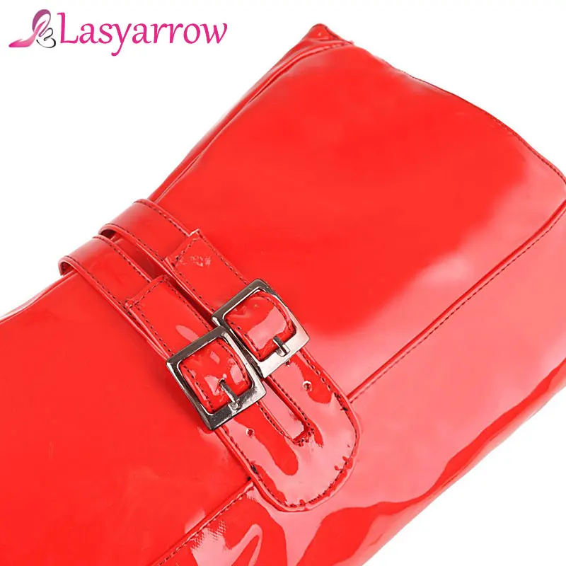 Lasyarrow пикантные узкие Ботфорты черный, красный Лакированная кожа туфли на высоком каблуке высокие сапоги до бедра; Botas Feminina; сезон осень-зима, туфли для танцев на шесте ботинки F292