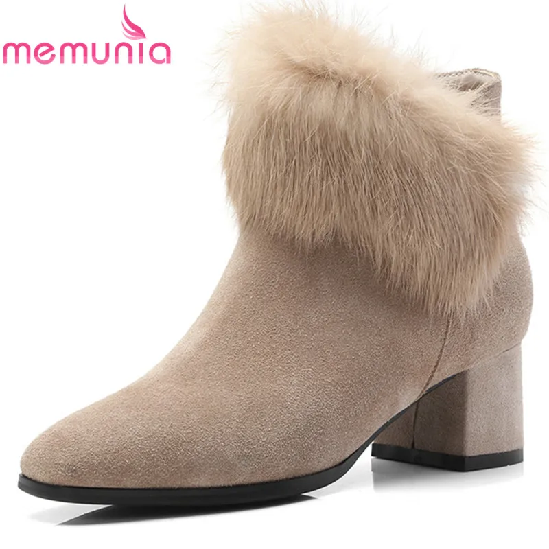 2018 chel verschluss Schwarz Memunia Mode Leder Stiefel Kuh Heels Schuhe SchwarzAprikose Rei Wildleder Herbst High Winter Quadratische Kn Einfache Frau Zehe qSzLUVGMp