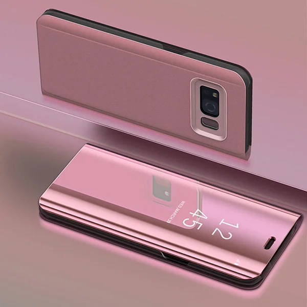 Роскошный металлизированный зеркальный чехол для samsung Galaxy Note 9 S8 Plus S7 S6 Edge, кожаный чехол для телефона s Smart Clear View, откидная подставка, чехол S9 - Цвет: rose gold