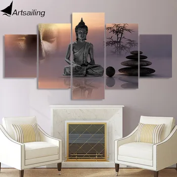 

5 piece canvas painting Zen buddha statue menditation posters and prints canvas painting for living room free shipping XA2164B