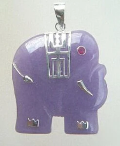 

huij 003327 Purple Jade Red Cubic Zirconia Eyes 18KWGP Elephant Pendant and Necklace 2pc