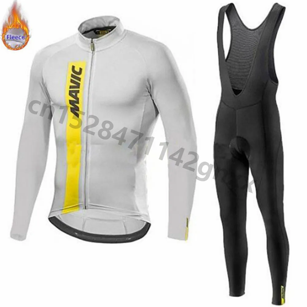 Mavic Winter Men's Cycling Jersey Long Sleeve Set Thermal Fleece MTB Bike Clothing triathlon Maillot Ropa Ciclismo Hombre