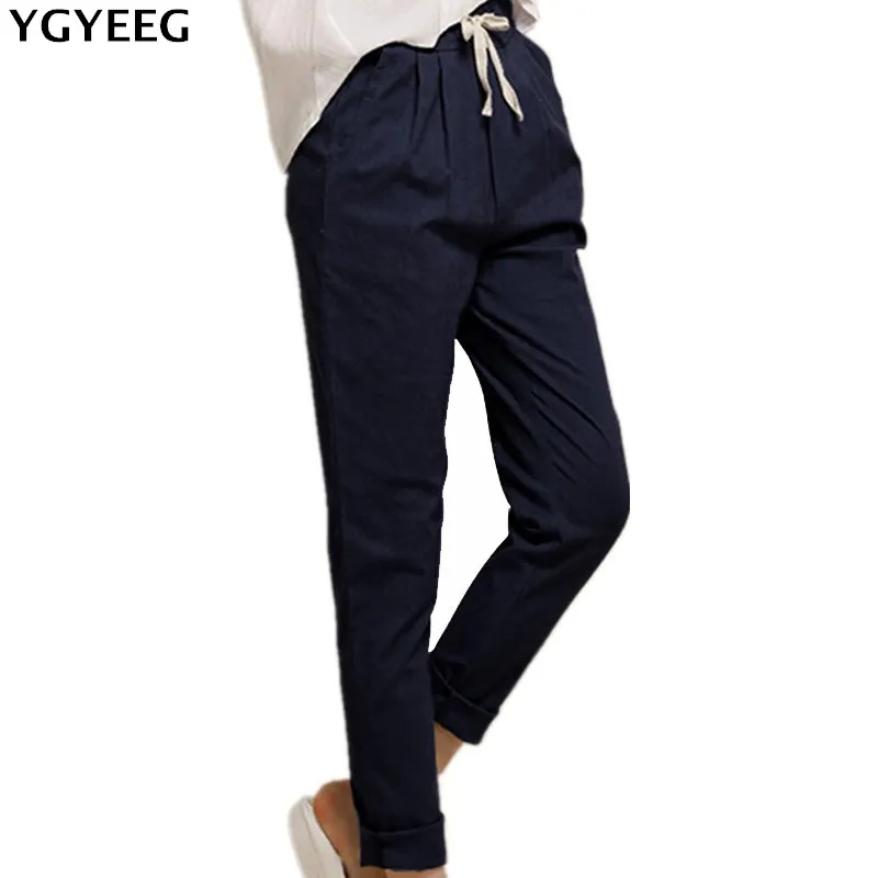 Ygyeeg Women Trousers 2021 Fashion Linen Drawstring Harem Pants Rope