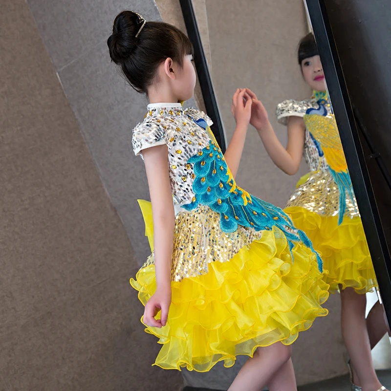 Новинка года; высококачественное роскошное детское платье для девочек с вышивкой в китайском стиле; летнее платье с блестками для дня рождения, свадьбы, вечеринки