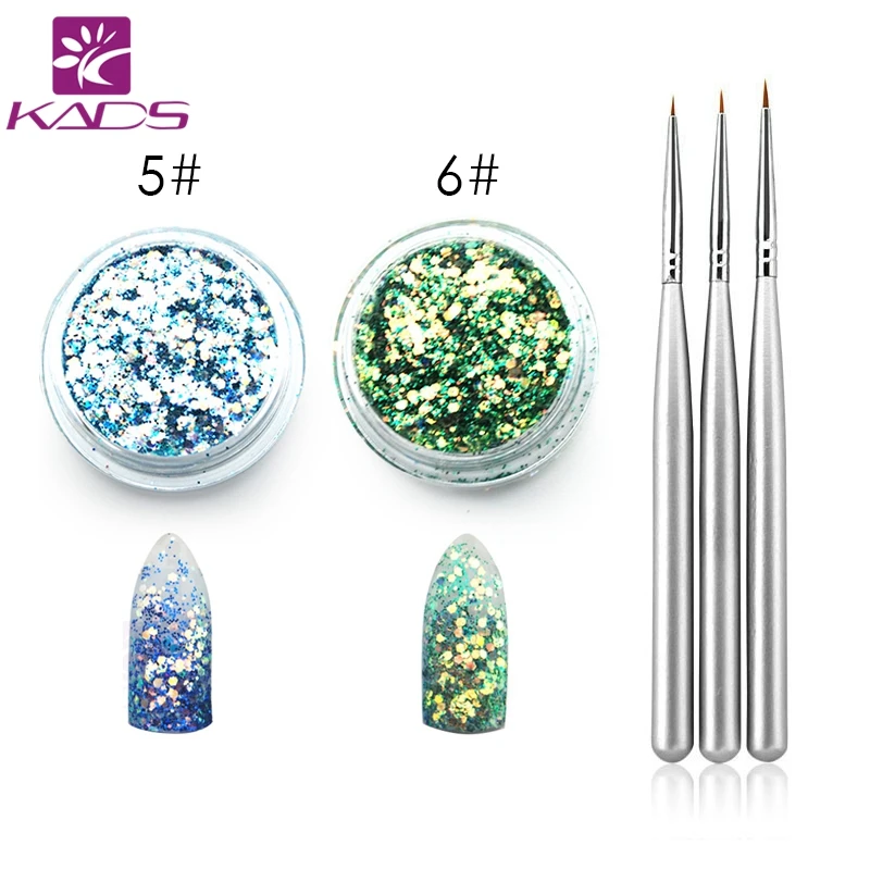  KADS 6 Sets Gloss Nail Powder Professional Acrylic Brush Nail Art Sets Nails Shining Chrome Pigment