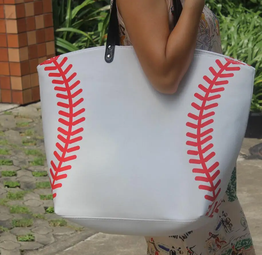 sample Softball yellow baseball white stitching bags baseball women Cotton Canvas Sports Bags
