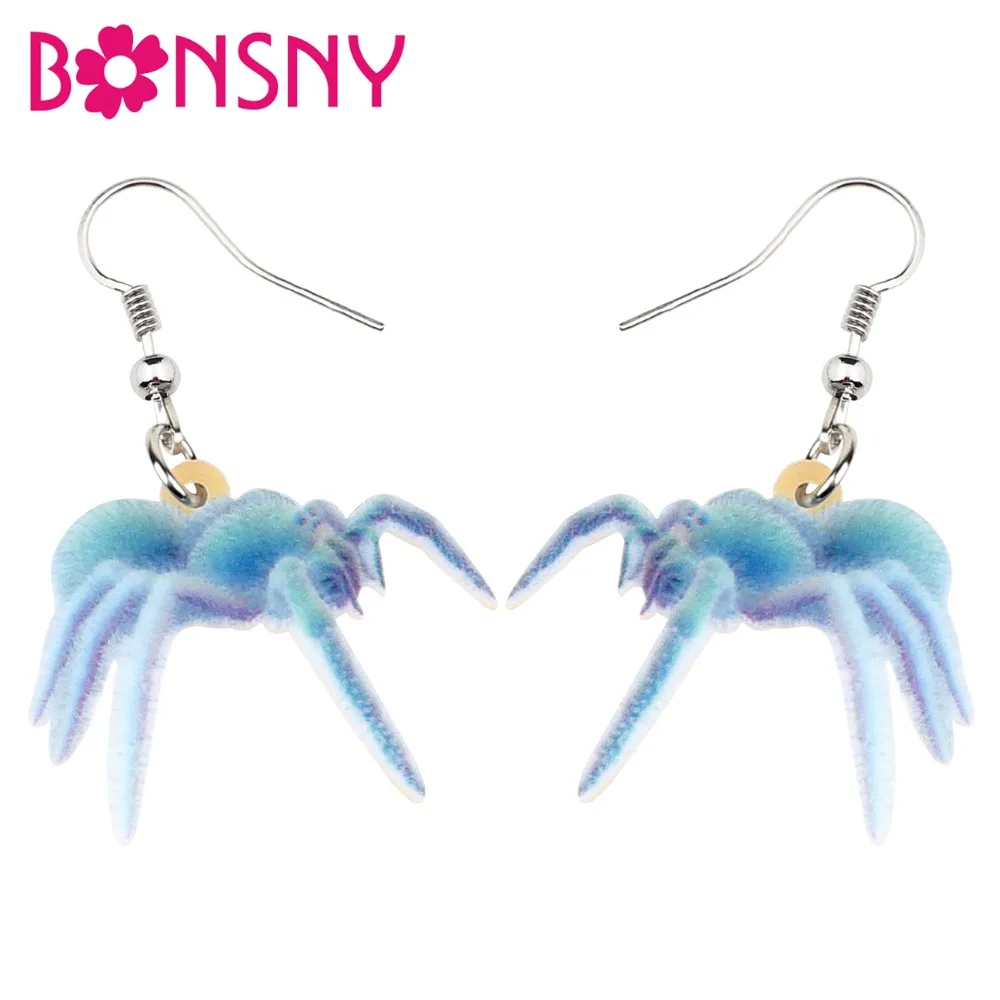 

Bonsny Acrylic Halloween Blue Spider Earrings Drop Dangle Fashionable Animal Jewelry For Women Girls Party Decoration Wholesale
