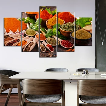 

5 Panels Kitchen Theme Modular Pictures Realist Seasoning Wall Art Canvas Prints For Kitchen Room Wall Decor Posters And Prints