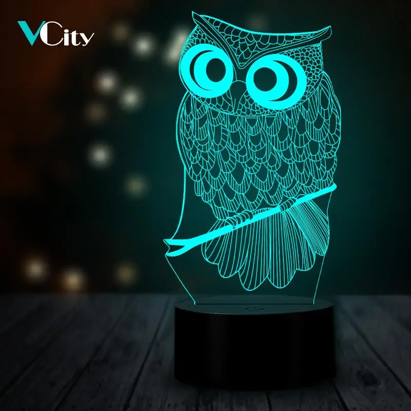VCity Сова 3D Ночной светильник, светильник ing светодиодный USB светильник для настроения s Многоцветный светильник, новинка, прикроватный декор для животных, подарки для детей