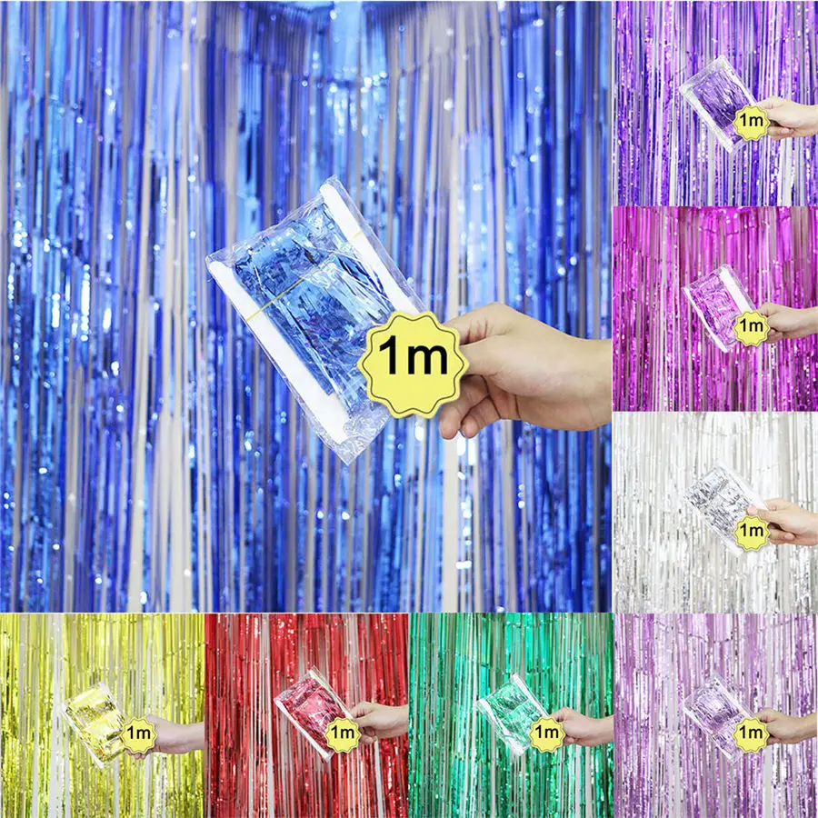 1 Pack Black Tinsel Foil Fringe Photo Backdrop for Birthday Party