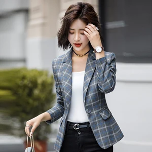 Formal Soft and Comfortable High-quality Plaid Jacket with Pocket Office Lady Casual Blazer Women Wear Single Button Coat