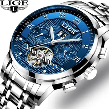 Mens Watches LIGE Top Brand Luxury Tourbillon Automatic Mechanical Watch Mens Business Stainless Steel Waterproof Watch Relogio hot brand ouyawei mens luxury tourbillon auto mechanical wrist watches stainless steel business mens watches relogio masculino