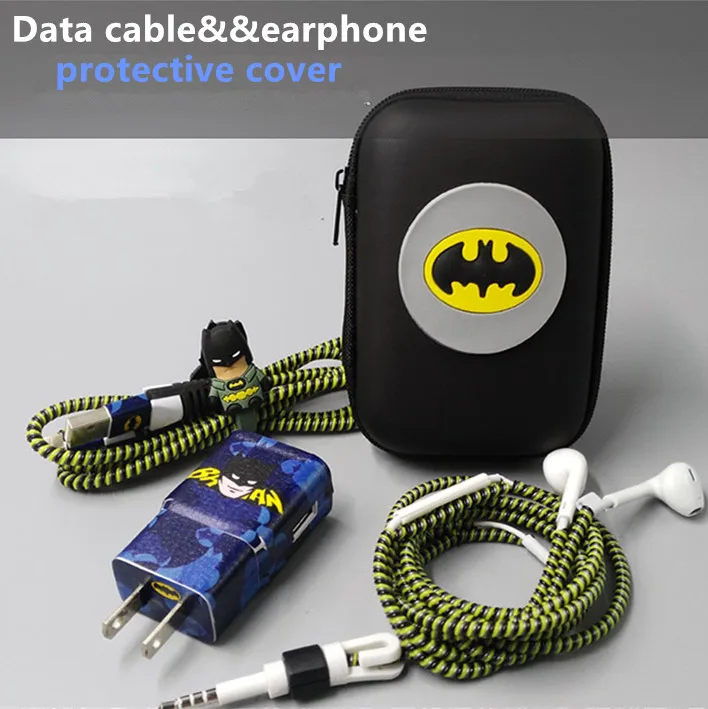 

Cartoon USB Cable Earphone Protector Set With Earphone Box Cable Winder Stickers Spiral Cord Protector For Samsung S6 S7 Note5