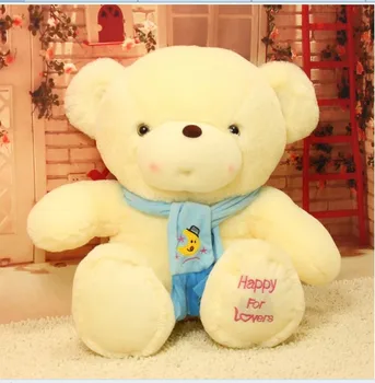 

stuffed animal cute White teddy bear " happy for lover" plush toy 60cm blue or pink scarf bear doll about 23 inch toy b7757