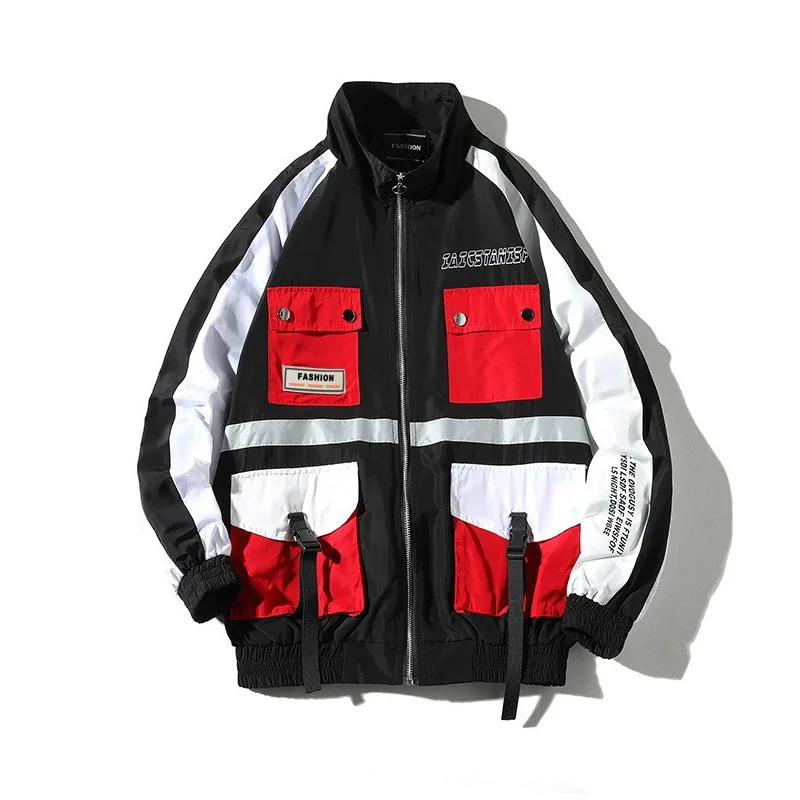 

Multi pocket Tooling Jackets Men Casual Windbreaker 3M reflective Loose Street Hip Hop oversize Jacket Coats