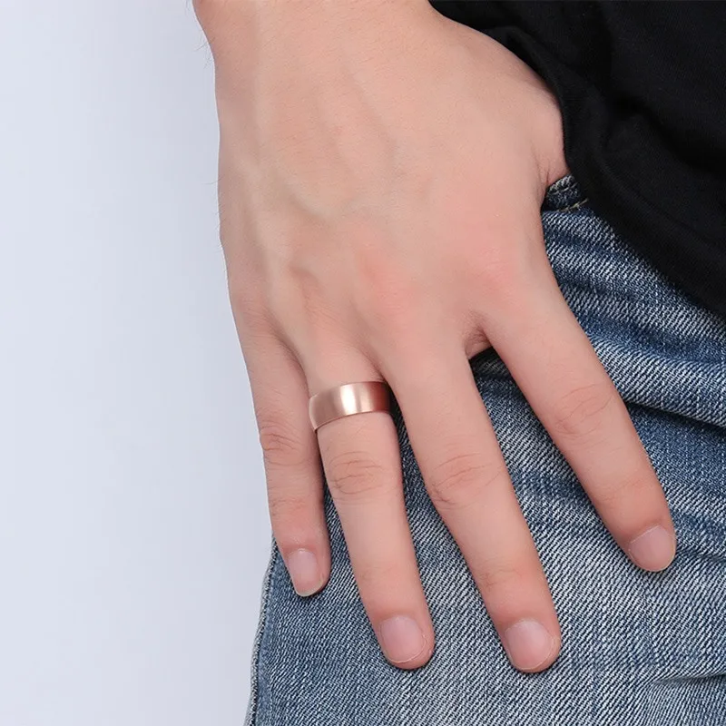 Meaeguet Titanium Rings For Men Rose Gold Color Luxury 8mm Titanium Band Brushed Wedding Ring Band Male Jewelry