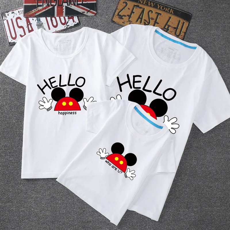 

Cotton Mickey Mouse Family Clothing Short Sleeve Mom And Daughter Matching Clothes Print Father Son Outfits Family t shirt