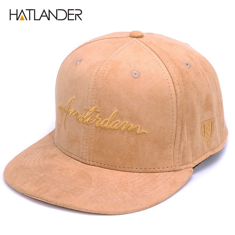

HATLANDER Solid suede snapback caps Dames embroidery letter hip hop cap men women brown outdoor sports hats casual gorras unisex
