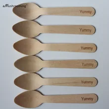 3000 ложки для мороженого Yummy маленький деревянный кекс, Пользовательский текст, деревянные столовые приборы, столовые приборы, Детские вечерние, день рождения