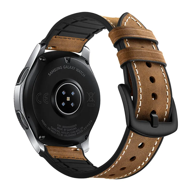 ASHEI 22 мм 20 мм винтажный кожаный ремешок для samsung Galaxy Watch 46 мм 42 мм активный 2 шестерни S3 S2 ремешок с силиконовым внутренним - Цвет ремешка: Brown