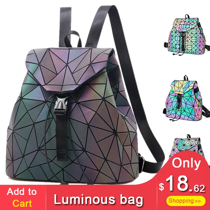 

Luminous Backpack Women Mini Leather Geometric Reflective Backpacks School Lattice Holographic Backpack Female Bags Girl Travel