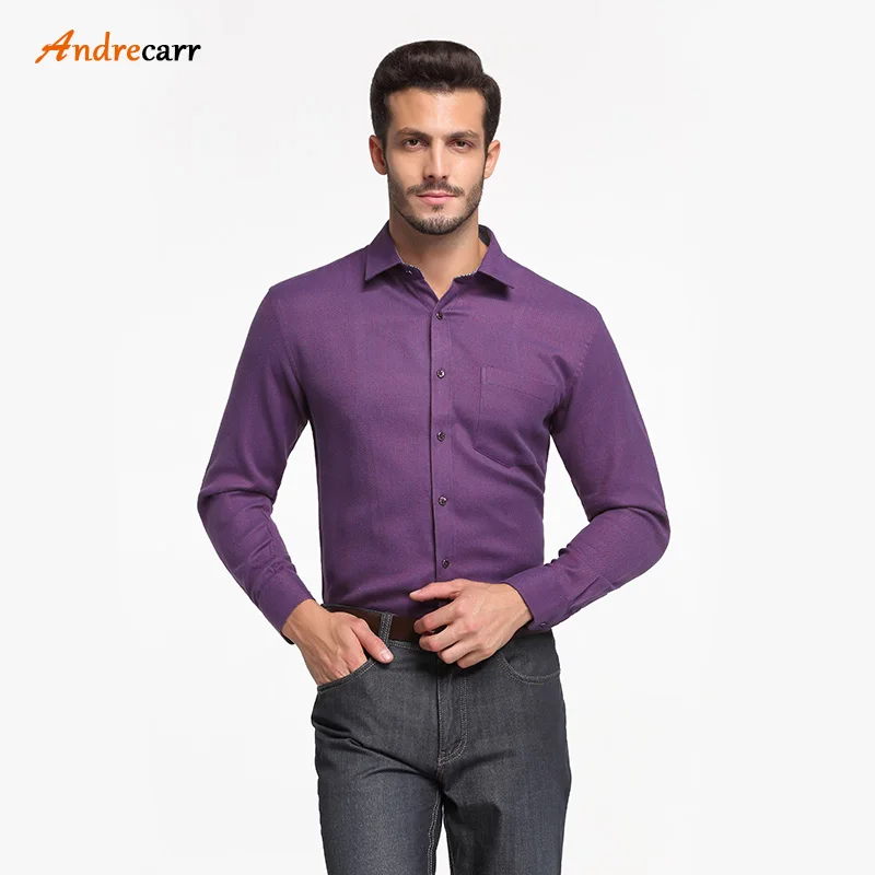 

2017 andrecarr elastic Slim comfortable plus velvet warm men's long-sleeved jacquard solid color casual business shirt