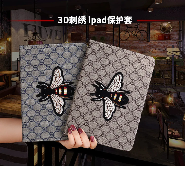 

3D bee Embroidery Soft Stand Cover Smart Sleep Wake up Flip Case for apple iPad air1 air2 9.7(2017) mini 1 2 3 4 pro9.7(2016)