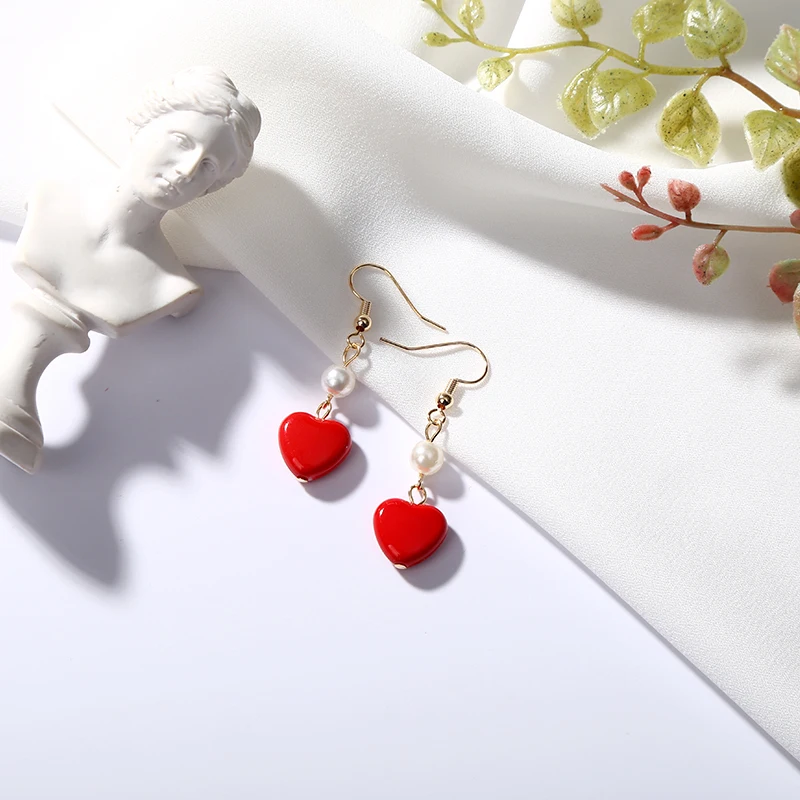 Романтические вишневые красные серьги в форме сердца, длинные висячие серьги для женщин, модные вечерние свадебные серьги, подарки